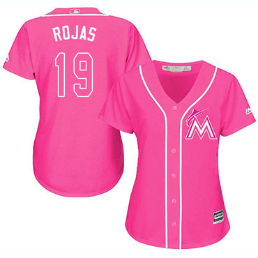 Marlins #19 Miguel Rojas Pink Fashion Women's Stitched Baseball Jersey