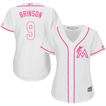 Marlins #9 Lewis Brinson White Pink Fashion Women's Stitched Baseball Jersey