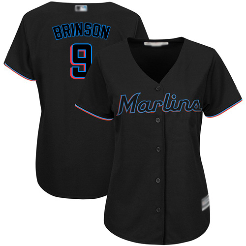 Marlins #9 Lewis Brinson Black Alternate Women's Stitched Baseball Jersey