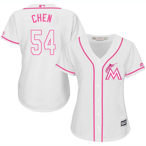 Marlins #54 Wei-Yin Chen White Pink Fashion Women's Stitched Baseball Jersey