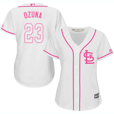 Cardinals #23 Marcell Ozuna White Pink Fashion Women's Stitched Baseball Jersey