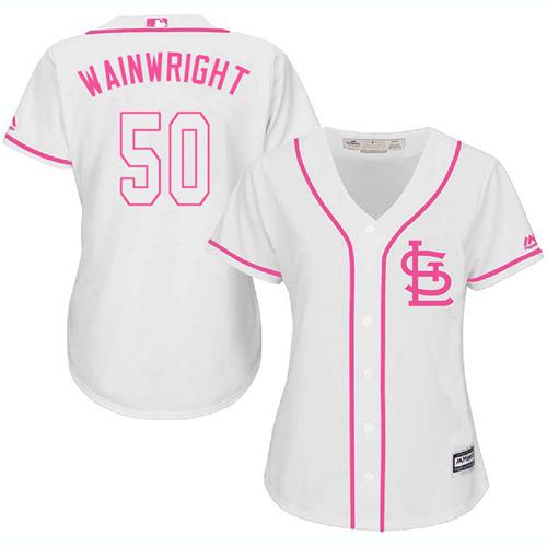 Cardinals #50 Adam Wainwright White Pink Fashion Women's Stitched Baseball Jersey