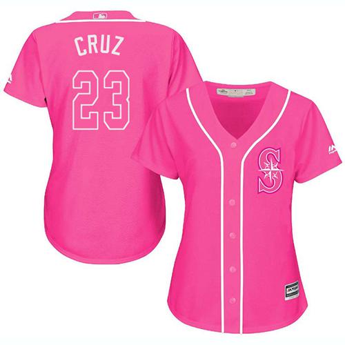 Mariners #23 Nelson Cruz Pink Fashion Women's Stitched Baseball Jersey