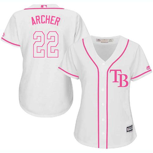 Rays #22 Chris Archer White Pink Fashion Women's Stitched Baseball Jersey