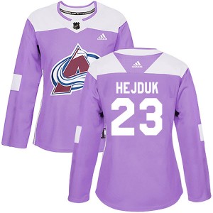 Women's Colorado Avalanche #23 Milan Hejduk Adidas Authentic Fights Cancer Practice Purple Jersey