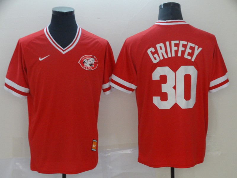 Men's Cincinnati Reds 30 Ken Griffey Jr Red Throwback Jersey
