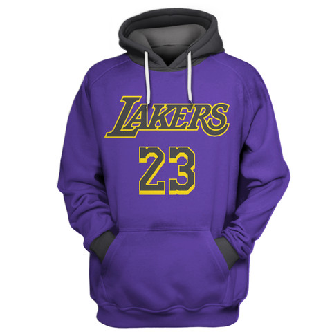 Lakers 23 Lebron James Purple All Stitched Hooded Sweatshirt