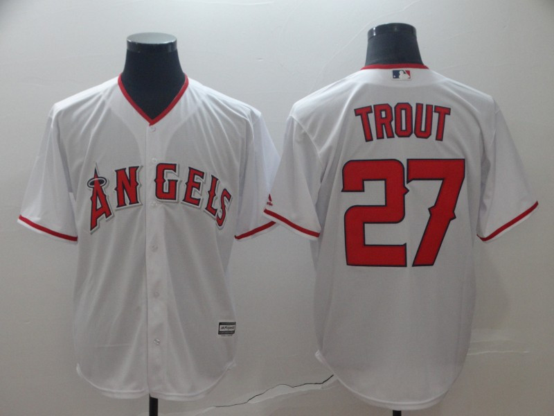 Men's Los Angeles Angels of Anaheim 27 Mike Trout White Cool Base Jersey