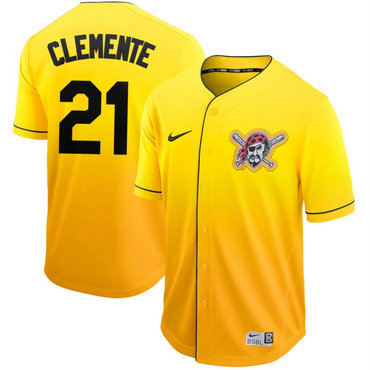 Men's Pittsburgh Pirates 21 Roberto Clemente Yellow Drift Fashion Jersey