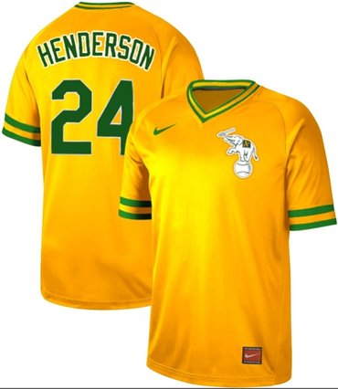 Athletics #24 Rickey Henderson Yellow Authentic Cooperstown Collection Stitched Baseball Jersey