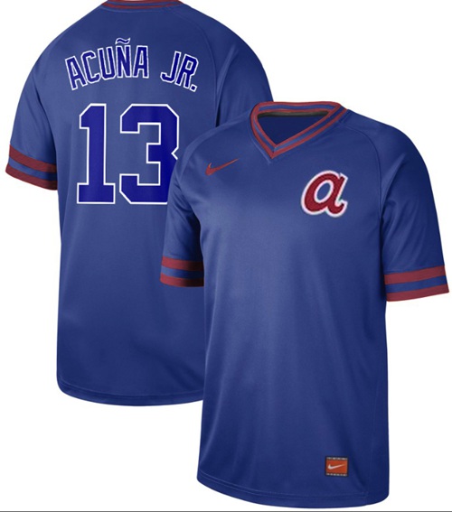 Braves #13 Ronald Acuna Jr. Royal Authentic Cooperstown Collection Stitched Baseball Jersey