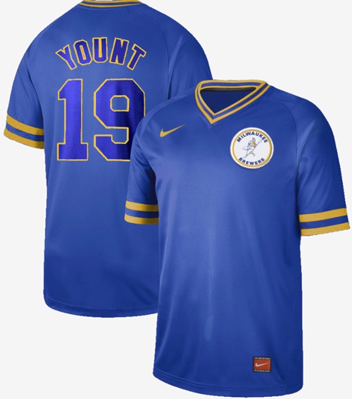 Brewers #19 Robin Yount Royal Authentic Cooperstown Collection Stitched Baseball Jersey