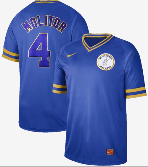 Brewers #4 Paul Molitor Royal Authentic Cooperstown Collection Stitched Baseball Jersey