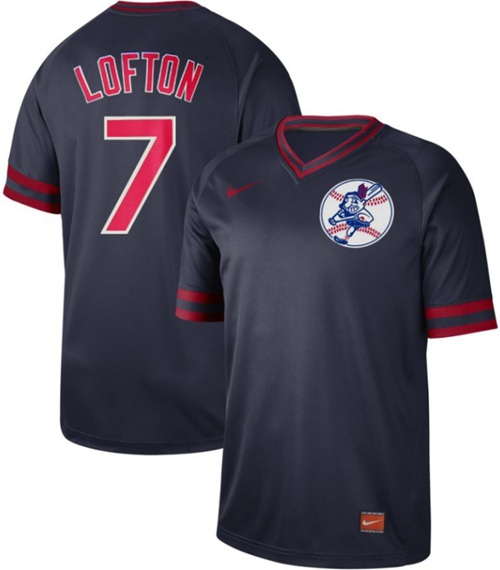 Indians #7 Kenny Lofton Navy Authentic Cooperstown Collection Stitched Baseball Jersey