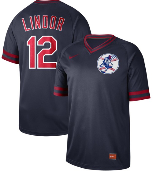Indians #12 Francisco Lindor Navy Authentic Cooperstown Collection Stitched Baseball Jersey