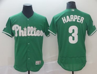 Phillies #3 Bryce Harper Green Flexbase Authentic Collection St. Patrick's Day Stitched Baseball Jersey