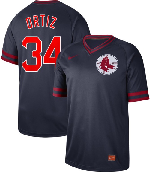 Red Sox #34 David Ortiz Navy Authentic Cooperstown Collection Stitched Baseball Jersey