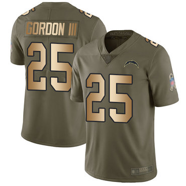 Chargers #25 Melvin Gordon III Olive Gold Youth Stitched Football Limited 2017 Salute to Service Jersey