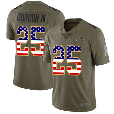 Chargers #25 Melvin Gordon III Olive USA Flag Youth Stitched Football Limited 2017 Salute to Service Jersey