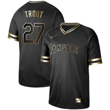Angels of Anaheim #27 Mike Trout Black Gold Authentic Stitched Baseball Jersey