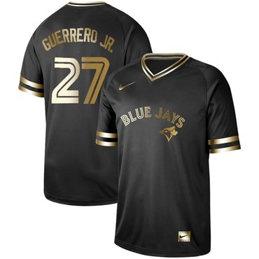 Blue Jays #27 Vladimir Guerrero Jr. Black Gold Authentic Stitched Baseball Jersey