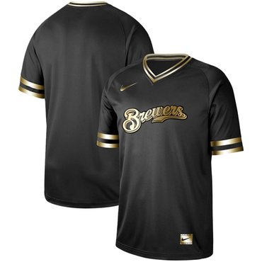 Brewers Blank Black Gold Authentic Stitched Baseball Jersey