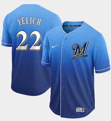 Brewers #22 Christian Yelich Royal Fade Authentic Stitched Baseball Jersey