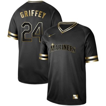 Mariners #24 Ken Griffey Black Gold Authentic Stitched Baseball Jersey