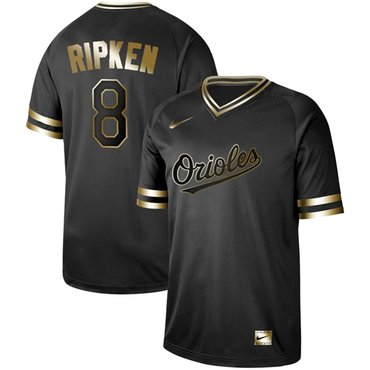Orioles #8 Cal Ripken Black Gold Authentic Stitched Baseball Jersey