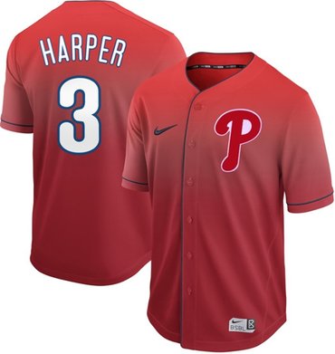 Phillies #3 Bryce Harper Red Fade Authentic Stitched Baseball Jersey