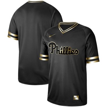 Phillies Blank Black Gold Authentic Stitched Baseball Jersey