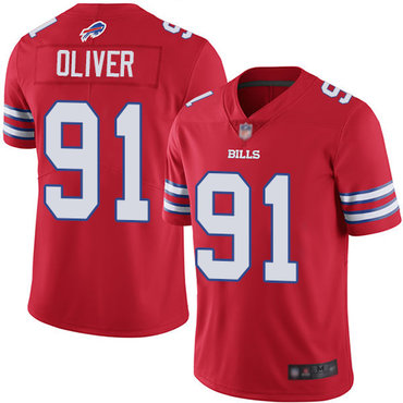 Bills #91 Ed Oliver Red Youth Stitched Football Limited Rush Jersey