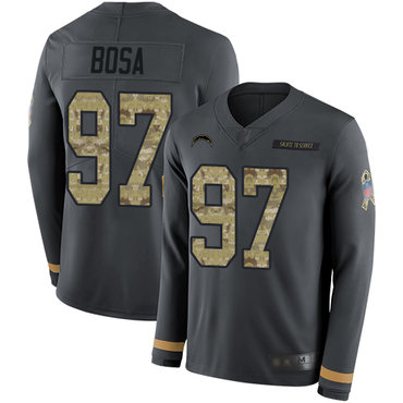 Chargers #97 Joey Bosa Anthracite Salute to Service Youth Stitched Football Limited Therma Long Sleeve Jersey