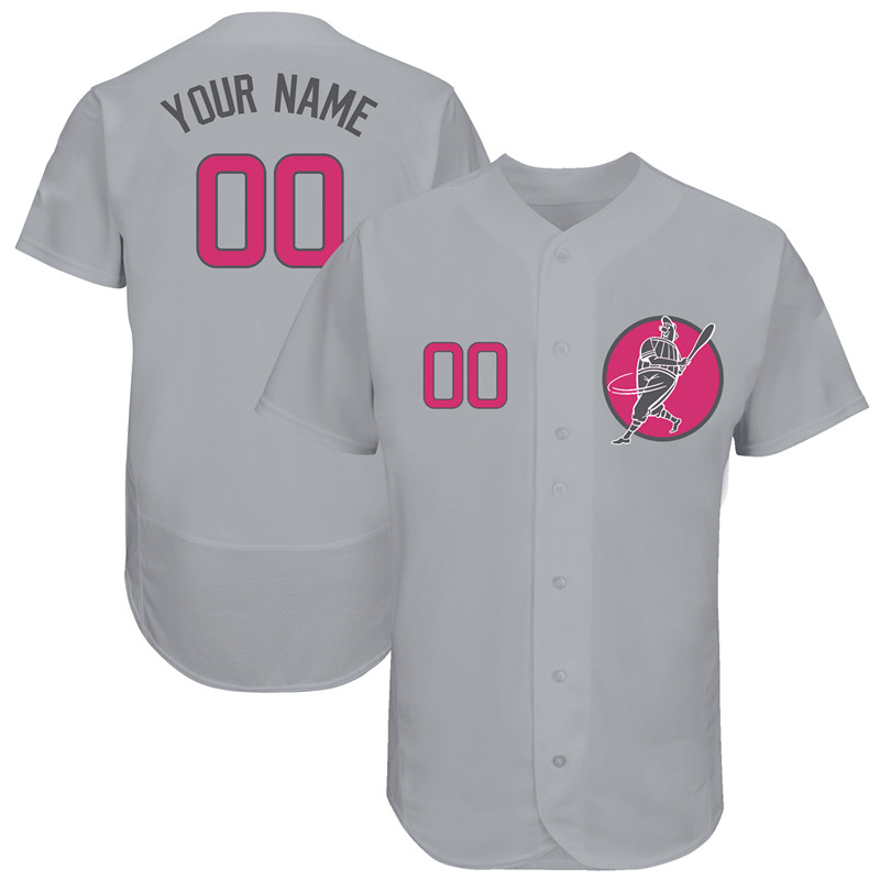 Cubs Gray Men's Customized Pink Logo Flexbase New Design Jersey