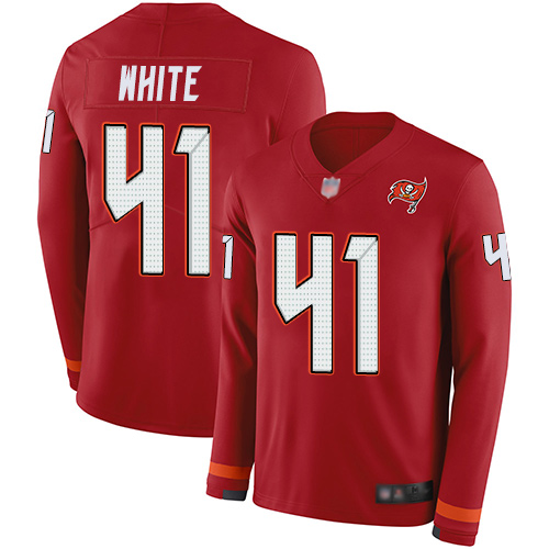 Buccaneers #41 Devin White Red Team Color Youth Stitched Football Limited Therma Long Sleeve Jersey