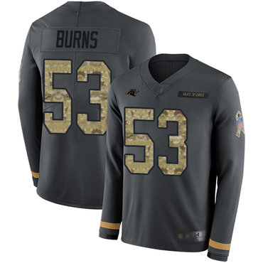 Panthers #53 Brian Burns Anthracite Salute to Service Youth Stitched Football Limited Therma Long Sleeve Jersey