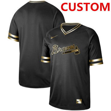 Men's Atlanta Braves Customized Black Gold Flexbase Jersey