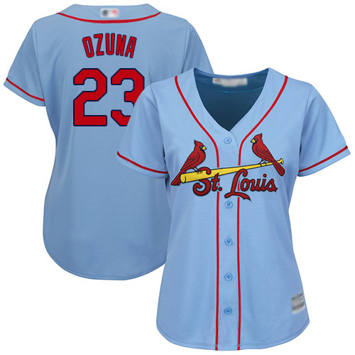 Women's St. Louis Cardinals #23 Marcell Ozuna Alternate Cool Base Light Blue Jersey 