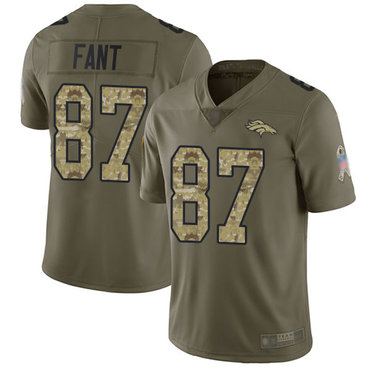 Broncos #87 Noah Fant Olive Camo Youth Stitched Football Limited 2017 Salute to Service Jersey