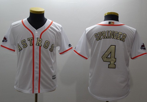 Astros #4 George Springer White 2018 Gold Program Cool Base Stitched Youth Baseball Jersey