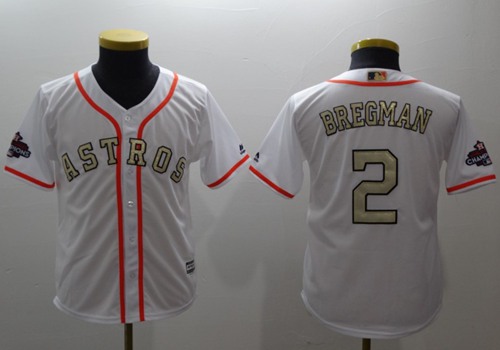 Astros #2 Alex Bregman White 2018 Gold Program Cool Base Stitched Youth Baseball Jersey