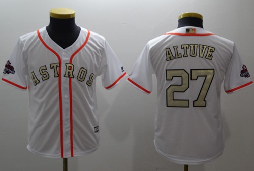 Astros #27 Jose Altuve White 2018 Gold Program Cool Base Stitched Youth Baseball Jersey