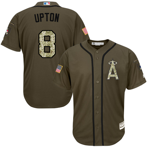 Angels #8 Justin Upton Green Salute to Service Stitched Youth Baseball Jersey