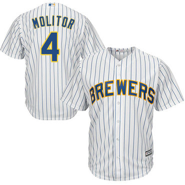 Brewers #4 Paul Molitor White Strip Cool Base Stitched Youth Baseball Jersey