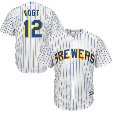 Brewers #12 Stephen Vogt White Strip Cool Base Stitched Youth Baseball Jersey