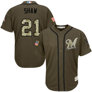Brewers #21 Travis Shaw Green Salute to Service Stitched Youth Baseball Jersey