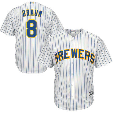 Brewers #8 Ryan Braun White(blue stripe) Cool Base Stitched Youth Baseball Jersey