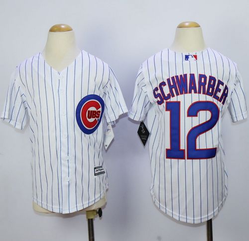 Cubs #12 Kyle Schwarber White(Blue Strip) Cool Base Stitched Youth Baseball Jersey