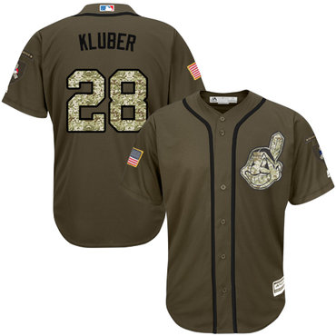 Indians #28 Corey Kluber Green Salute to Service Stitched Youth Baseball Jersey