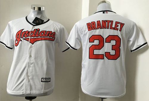 Indians #23 Michael Brantley White Cool Base Stitched Youth Baseball Jersey